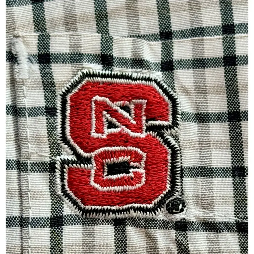 NC State Wolfpack Shirt Men 2XL Black/White Plaid Button Up Dress Long Sleeve